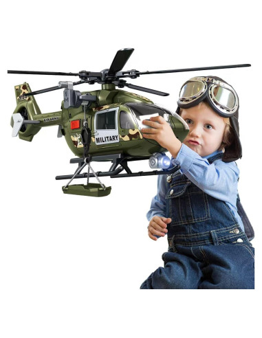 Helicóptero Militar Verde CSDCSD con Luces y Sonidos 38cm