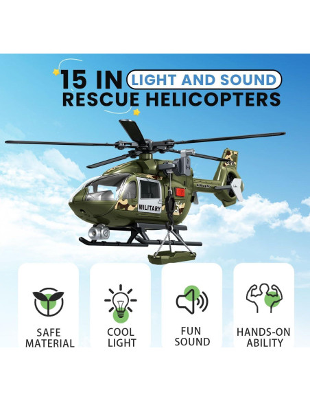 Helicóptero Militar Verde CSDCSD con Luces y Sonidos 38cm
