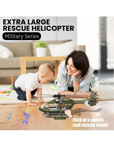 Helicóptero Militar Verde CSDCSD con Luces y Sonidos 38cm