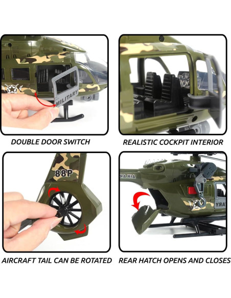 Helicóptero Militar Verde CSDCSD con Luces y Sonidos 38cm