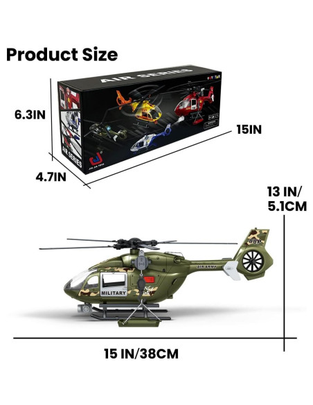 Helicóptero Militar Verde CSDCSD con Luces y Sonidos 38cm