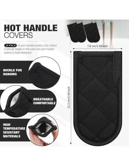 Cubiertas de Mango Caliente Dandat 24 Piezas Algodón Negro