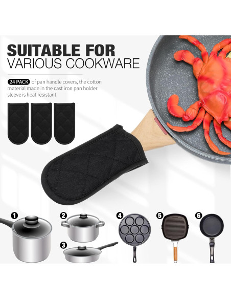 Cubiertas de Mango Caliente Dandat 24 Piezas Algodón Negro