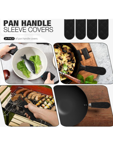 Cubiertas de Mango Caliente Dandat 24 Piezas Algodón Negro