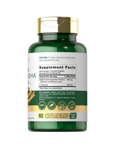 Carlyle KSM-66 Ashwagandha 600mg + L-Theanine 200mg 120 Tabletas