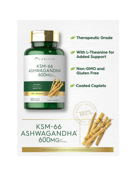 Carlyle KSM-66 Ashwagandha 600mg + L-Theanine 200mg 120 Tabletas