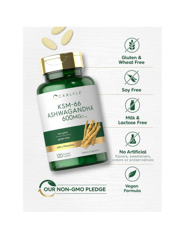 Carlyle KSM-66 Ashwagandha 600mg + L-Theanine 200mg 120 Tabletas
