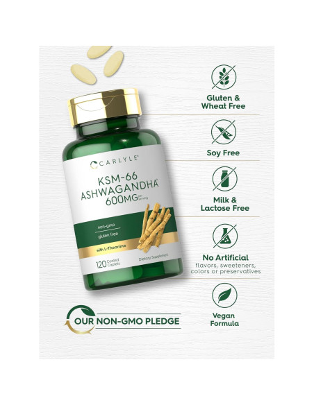 Carlyle KSM-66 Ashwagandha 600mg + L-Theanine 200mg 120 Tabletas