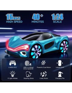 Coche RC Drift Azul SHANTOU 2900 360 con Luces y Sonido 2