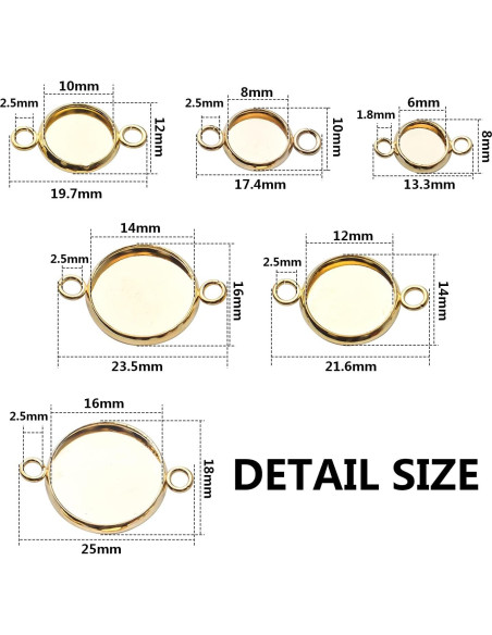 24 Conectores de Cabochón Dorados BronaGrand 6 Tamaños