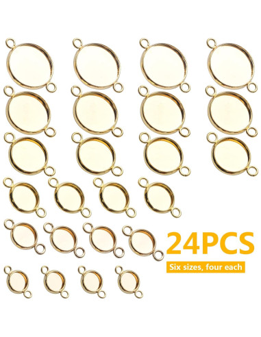 24 Conectores de Cabochón Dorados BronaGrand 6 Tamaños
