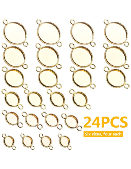 24 Conectores de Cabochón Dorados BronaGrand 6 Tamaños