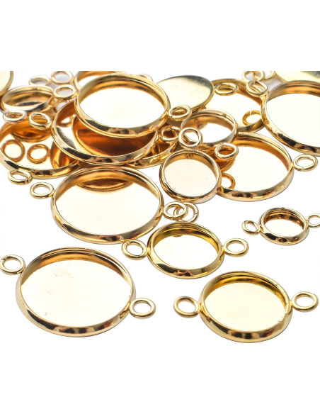24 Conectores de Cabochón Dorados BronaGrand 6 Tamaños
