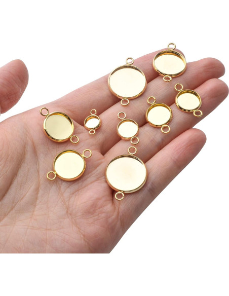 24 Conectores de Cabochón Dorados BronaGrand 6 Tamaños