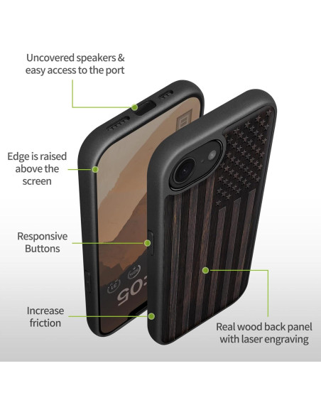 Funda de Madera Magnética Carveit para iPhone 16e 2025 - Bandera Americana Funda de Madera Magnética Carveit para iPhone 16e 2025 - Bandera Americana