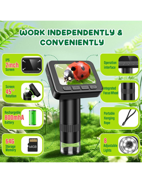 Microscopio Digital IMICHI 50X-1000X con Pantalla IPS 2"