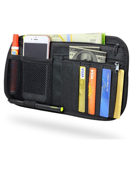 Organizador de Visera de Coche LIVANS Negro 30x15 cm 8 Compartimentos