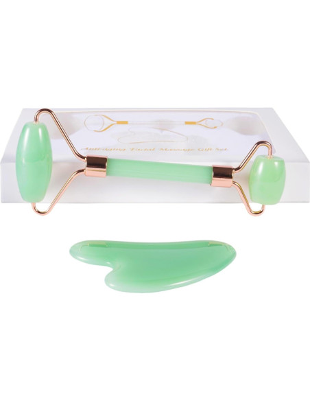 Juego de 2 herramientas de masaje facial YAMHOHO - Rodillo y Gua Sha Juego de 2 herramientas de masaje facial YAMHOHO - Rodillo y Gua Sha