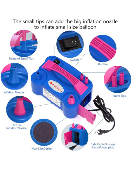 Bomba de Globo Eléctrica IDAODAN 600W Doble Boquilla Rosa
