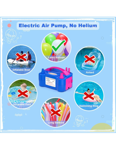 Bomba de Globo Eléctrica IDAODAN 600W Doble Boquilla Rosa