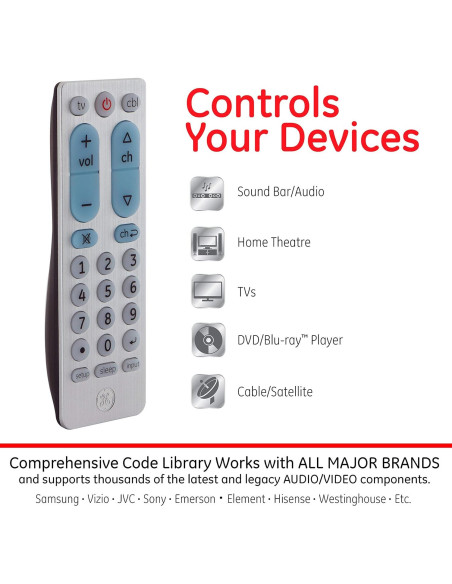 Control Remoto Universal GE 2 Dispositivos Plata 33701