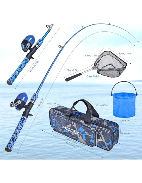 Conjunto de cañas de pescar CODEK para niños 150cm azul+naranja Conjunto de cañas de pescar CODEK para niños 150cm azul+naranja