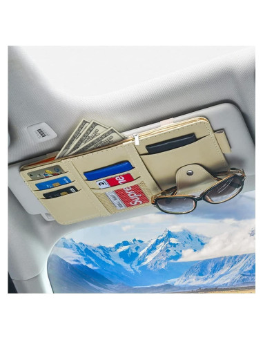 Organizador de Visera de Coche XINLIYA Beige - Almacenamiento Cuero