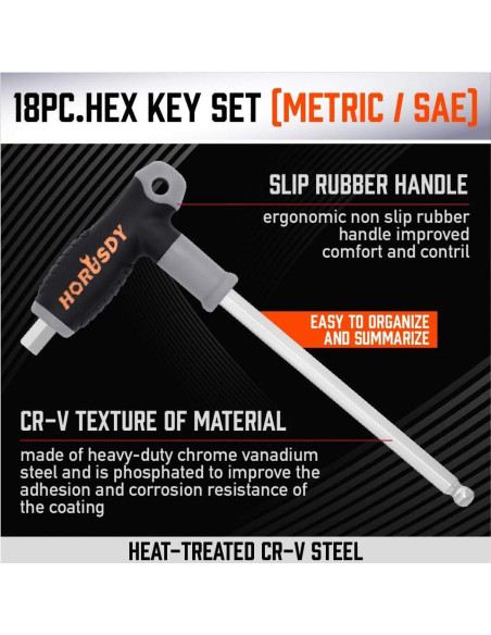 Juego de llaves hexagonales T HORUSDY 18 piezas métrico y SAE