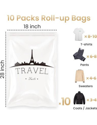 Bolsas de Compresión TAILI 10 Piezas 60x40 cm para Viaje
