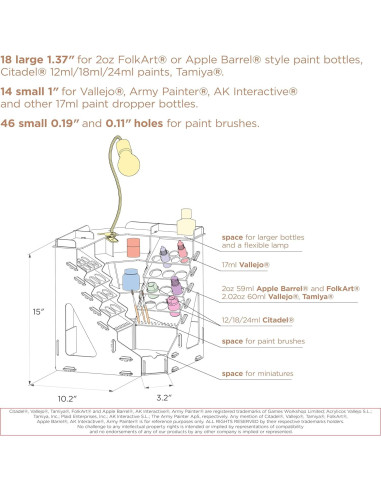 Organizador de Pintura Plydolex - Soporte Madera 32 Botellas 46 Pinceles