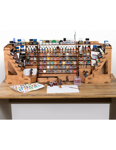 Organizador de Pintura Plydolex - Soporte Madera 32 Botellas 46 Pinceles