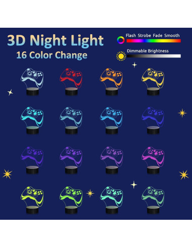 Lámpara 3D Gamepad Attivolife con Control Remoto y 16 Colores