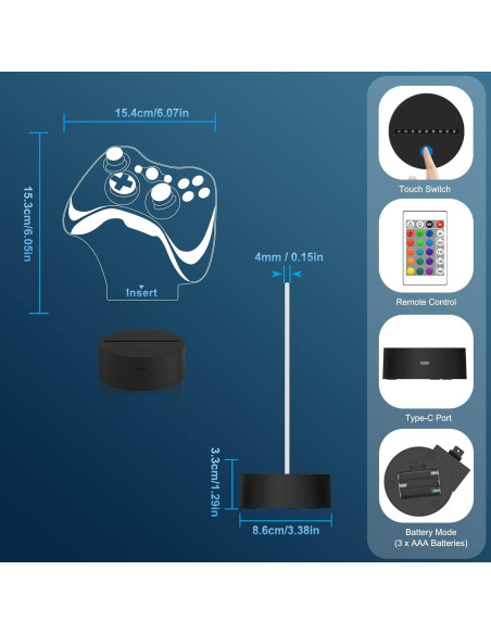 Lámpara 3D Gamepad Attivolife con Control Remoto y 16 Colores