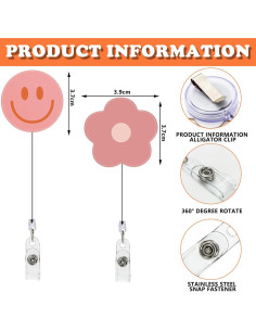 Insignias Retráctiles Boho Whaline 8 Piezas Flor Sonriente 2