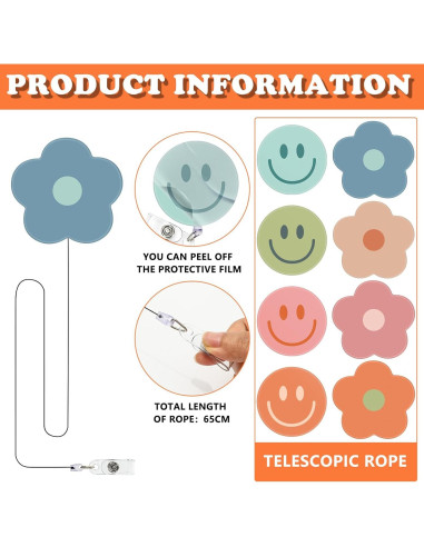 Insignias Retráctiles Boho Whaline 8 Piezas Flor Sonriente