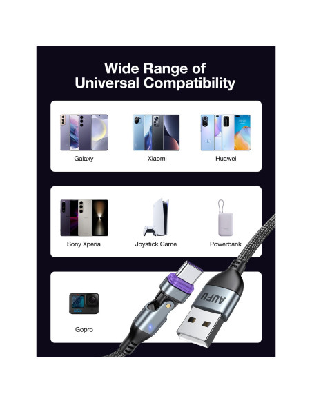 Cable de Carga Magnético USB C AUFU 3Pack 1m 16PIN