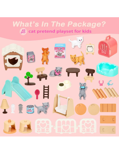 Set de Juguetes de Gato Sweetace 43 Piezas para Niños 3-7 Años