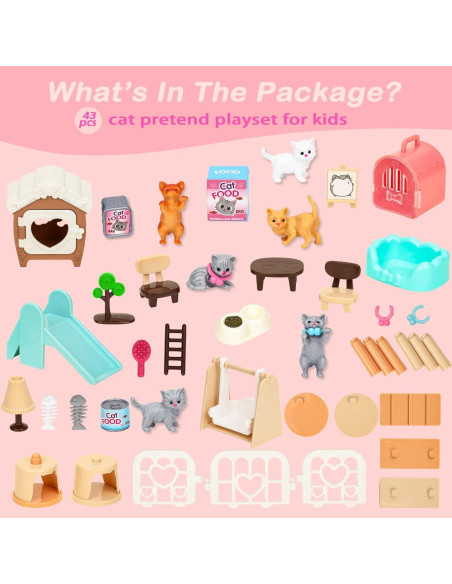 Set de Juguetes de Gato Sweetace 43 Piezas para Niños 3-7 Años