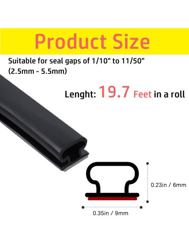 Sello de Aislamiento Acústico GOKINDOR 6m Negro para Puertas