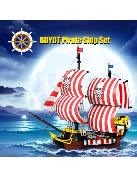 Conjunto de Bloques de Construcción Barco Pirata Barbanegra 1035 Piezas