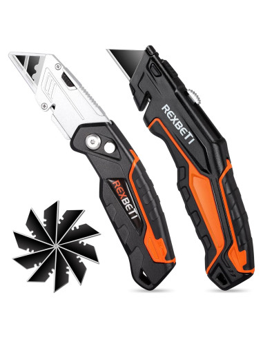 Cuchillos Utility REXBETI 2-Pack Retráctiles con 18 Cuchillas