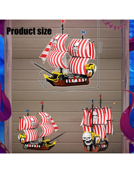 Conjunto de Bloques de Construcción Barco Pirata Barbanegra 1035 Piezas