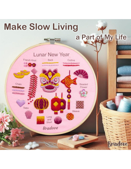 Kit de Bordado Bradove Año Nuevo Lunar - Todo Incluido