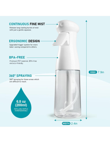 Botella de Spray Bealee 198.4 ml - Rocío Continuo Ultra Fino