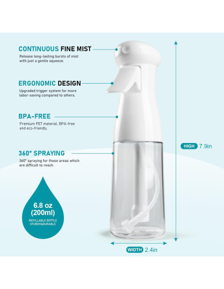 Botella de Spray Bealee 198.4 ml - Rocío Continuo Ultra Fino