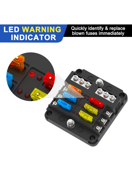 Caja de Fusibles 6 Vías UCkasayfy 12V/24V DC con LED