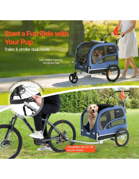Remolque de Bicicleta para Perros VEVOR 45 kg Plegable Negro