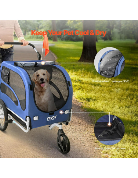 Remolque de Bicicleta para Perros VEVOR 45 kg Plegable Negro