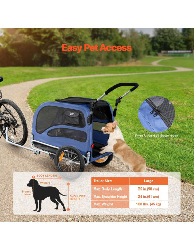 Remolque de Bicicleta para Perros VEVOR 45 kg Plegable Negro