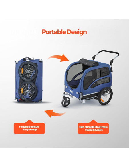 Remolque de Bicicleta para Perros VEVOR 45 kg Plegable Negro